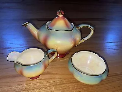 Buy Vintage Royal Winton Grimwades Rainbow Lusterware Teapot Sugar And Creamer Set! • 110.89£