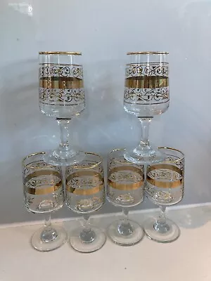 Buy 6 X Vintage Sherry/liqueur  Glasses 1970’s Gold Filagree Design 4.5” High • 10£