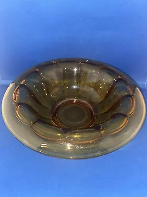 Buy Vintage Art Deco Davidson Amber Glass Centrepiece Bowl Turned Lip Pressed Detail • 10£