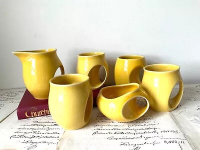 Buy Holkham Owl Mugs YELLOW Pottery COLLECTION SET X 6 JUG Sugar Bowl RETRO STUDIO • 35£