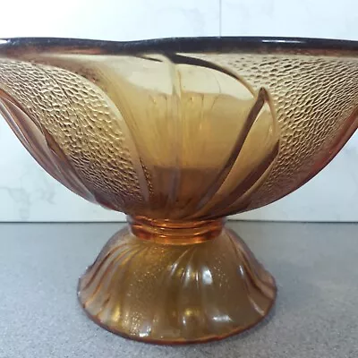 Buy Large Art Deco Pedestal Bowl Amber Glass • 18.50£