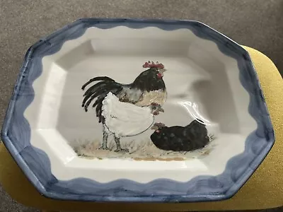 Buy Highland Stoneware Large Ashet Cockerel & Hen Hand-painted Meat Plate Dish • 110£