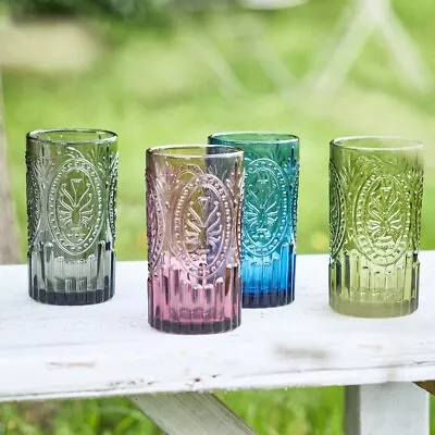 Buy 4pc Vintage Coloured Tall Tumblers Glasses Red Blue Green Dinner Drinks Set • 20.99£