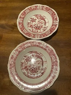 Buy Set Of 2 Woods Ware Aquila Red Pink Rimmed Soup Bowl VG To EC • 32.78£