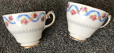 Buy Vintage Gladstone English Bone China Blue Ribbon Pattern Teacups X 2 Spares • 6£