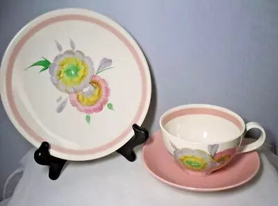 Buy Vintage Clarice Cliff Hand Painted Floral Tea Cup Saucer And Side Plate Trio • 24.99£