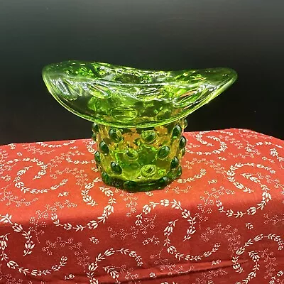 Buy Vintage VASELINE  Glass HOBNAIL TOP HAT Fenton Green Glass MCM • 18.59£
