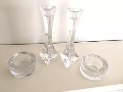 Buy Glass Stylish Candle Stick Holders Pair + Tea Light Holders Pair - NEW • 7.95£