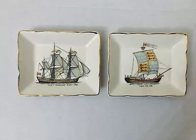 Buy VINTAGE SANDLAND WARE Pin Trays English Ship 1300, Cook’s Endeavour Bark 1768 • 9.99£