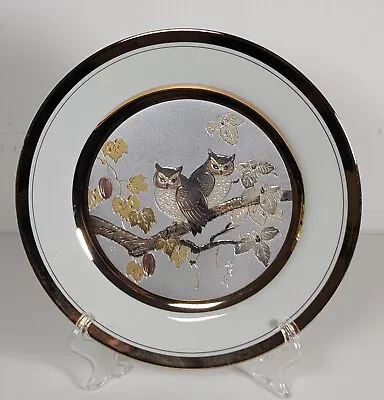 Buy 🐱 Japanese Chokin Art Large Owls Silver Gold Collectors Plate By Yoshinobu Hara • 9.99£