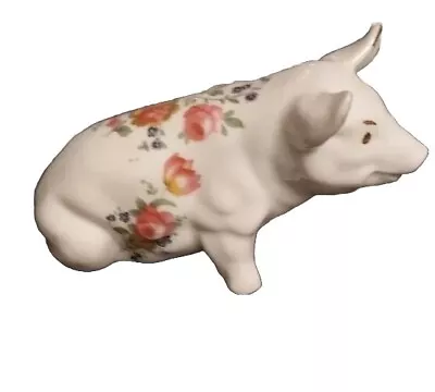 Buy Crown Fine Bone China Floral Pig  - Pink English Roses • 10£