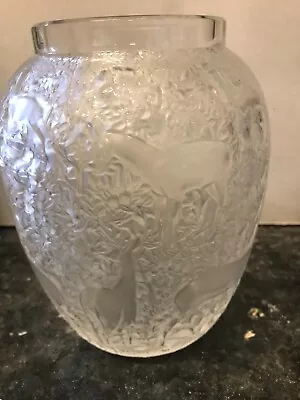 Buy Excellent  Condition Lalique Mid-Century Frosted Crystal BICHES Deer  Vase • 300£
