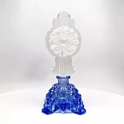Buy Czech Bohemian Blue Cut Glass Perfume Bottle With Floral Stopper Clear Art Deco • 215.15£
