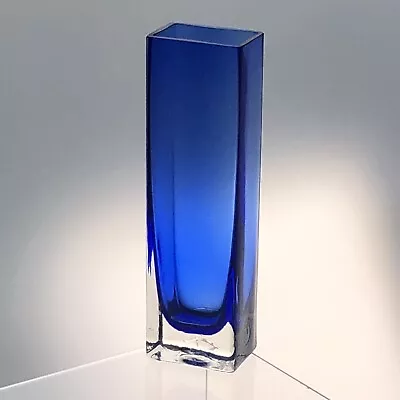 Buy COBALT BLUE GLASS VASE BY THE LINDSHAMMER GLASBRUK FACTORY IN SWEDEN 1970's B16 • 22.50£