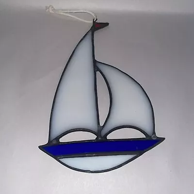 Buy Vintage Sun Catcher Multicoloured Stained Glass Ornament Sailboat 18.5x12cm • 7.49£
