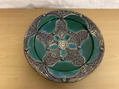 Buy Moroccan Green And Gold Display Plate With Metal Inlay 13  Diameter • 25£