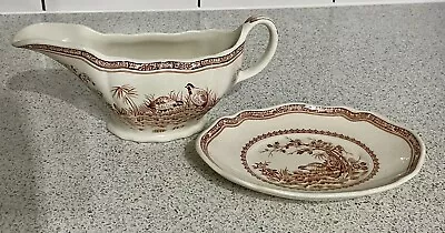 Buy FURNIVALS BROWN QUAIL PATTERN GRAVY BOAT & BASE SAUCER Rd No.684771 ENGLAND • 18.95£