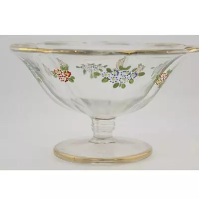 Buy Clear Glass Pedestal Candy Bowl Gold Handpainted Flowers Vintage • 9.32£