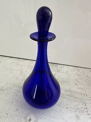 Buy Cobalt Blue Bristol Glass Amphora Perfume Bottle Signed 16cm Mint Condition • 49.99£