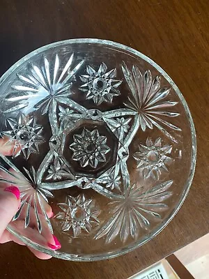 Buy Vintage Anchor Hocking Star Of David Starburst Pressed Glass Large Bowl 7” X 2” • 13.98£