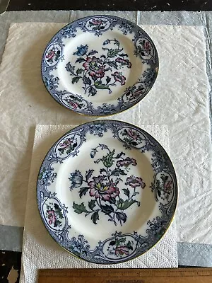 Buy 2 Antique Dinner Plates Royal Cauldon England 4197 Red & Blue Floral Pattern • 18.59£