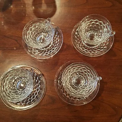 Buy Vintage Fostoria American Elegant Glassware Set Of 4 Cups And Saucers Clear • 17.71£