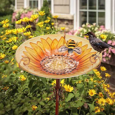 Buy 31 Inch Glass Bird Bath Garden Outdoor Birdbath Birdfeeder Sunflower Yard Art UK • 18.96£
