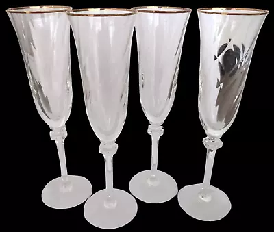 Buy Royal Doulton Crystal Fluted Champagne Glass Hand Blown Swirl Gold Trim Set Of 4 • 17.44£