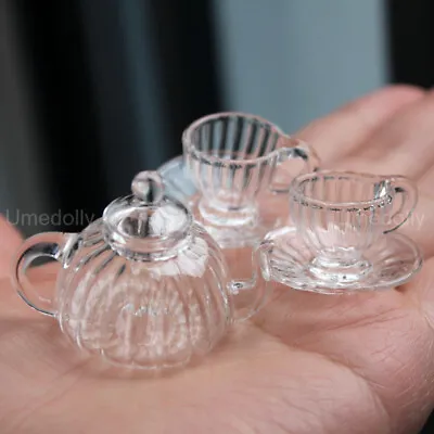 Buy 3PC Dolls House Miniature 1/6 Scale Glass Teapot Cup Saucer Tea Set Accessory • 10.79£