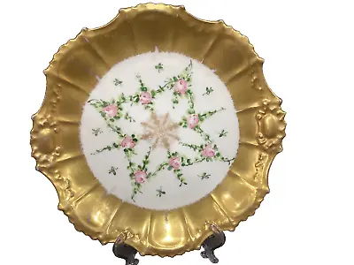 Buy Antique Flambeau China Limoges Thickly Gilded Floral Scalopped Rim Cabinet Plate • 37.34£