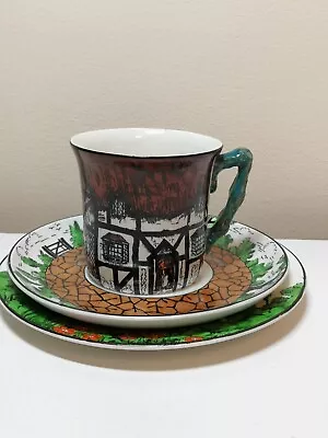 Buy Art Deco John Maddock Rustic Tudor Cottage Ware Coffee Cup & Saucer Plate Trio • 9.99£