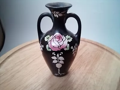 Buy Shelley Vase Victorian Edwardian 2 Handled Bud Vase Black Pink Rose 1900s • 20£