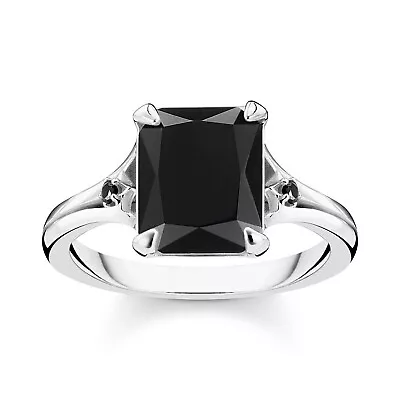 Buy Thomas Sabo Jewellery Silver Ring For Ladies Black Stone With Moon And Star TR22 • 95.18£