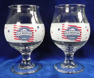Buy 2 Blue Mountain Brewery Beer Glasses, Tulip Style 12 Oz Red White Blue, Afton VA • 20.50£