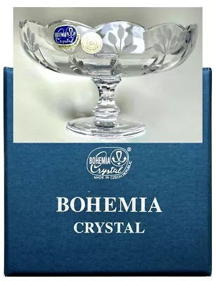 Buy BOHEMIA Cut LEAD CRYSTAL Czech Glass BON BON DISH Tazza BOWL New Gold Label BOX • 20£
