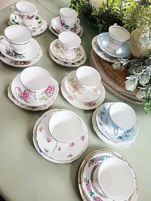 Buy Vintage Mismatched Bone China Tea Cup Trios X 10 Colclough Glenda Royal Vale • 39.99£