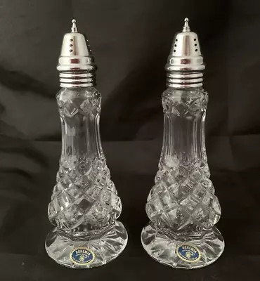Buy Set Of 2 Vintage Czech BOHEMIA Lead Crystal Glass Salt & Pepper Shakers NEW RARE • 39.99£