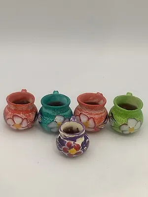 Buy Terracotta Miniature Pots Hand Painted Mexico Kitchen Household Decor Set Of 5 • 13£