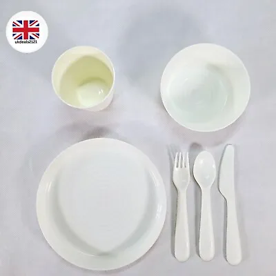 Buy Kids Dinner Set 6 Piece IKEA Plate Bowl Cup Cutlery White Tableware Kitchenware  • 8.99£