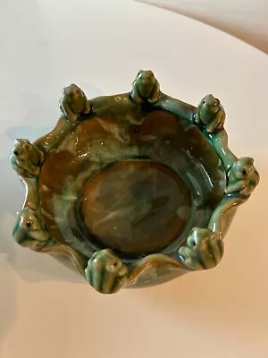 Buy Vintage Majolica Style Glazed Pottery Bowl Planter 8 Frogs On Lily Pad Rim • 55.91£