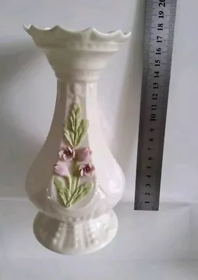 Buy Belleek Vase Parian China Porcelain Ireland Embossed Cherry Blossom Flowers Pink • 12.99£