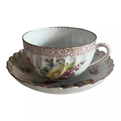 Buy Antique Dresden Floral Hand Painted Cup And Saucer - Floral Decoration • 85£