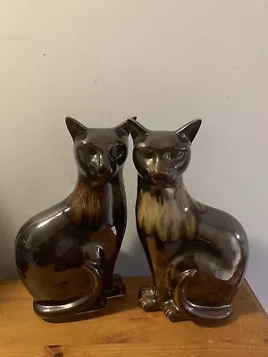 Buy Large Pair Poole Pottery Bronze Brown Pottery Cats 30cm • 98£