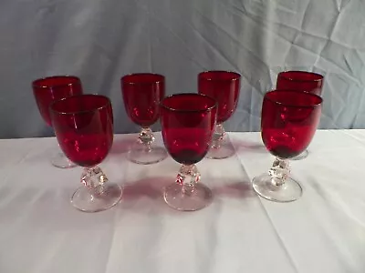 Buy Set Of 7 Bryce Ruby Red Glass Aquarius Wine Goblets W/ Diamond Stem • 69.89£