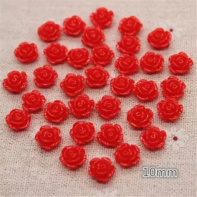 Buy Red Rose Flower Embellishments, Set Of 20, 10mm Resin Flat Back, Floral Craft • 3.40£