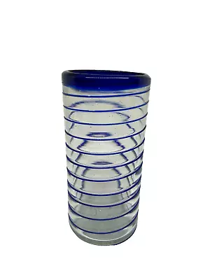 Buy Vintage Hand Blown Mexican Cobalt Blue Stripes Glass Tumbler  6.5  • 9.31£