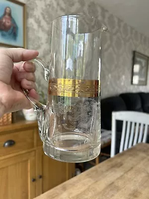 Buy Vintage Gold Trimmed Heavy Glass Drink Mixing Jug 21.5cm • 10£