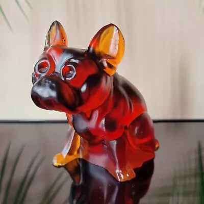 Buy Art Glass Dog Figurine French Bull Amber Glass Small Collectible Animal Figurine • 46.59£