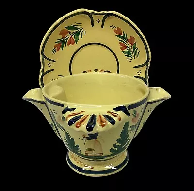 Buy HB Quimper Faience Soleil Yellow Double Spout Creamer/gravy Boat Breton Lady • 35£