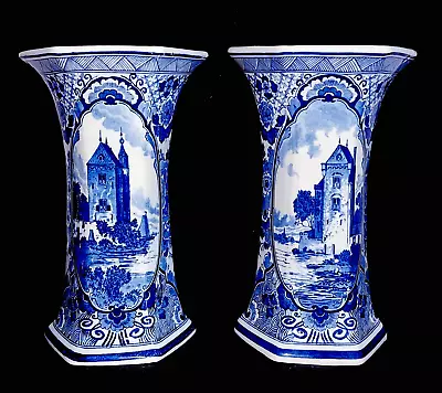 Buy Antique DELFT BLUE & WHITE HEXAGONAL VASE 11 INCHES - ROYAL MOSA HOLLAND • 102.51£